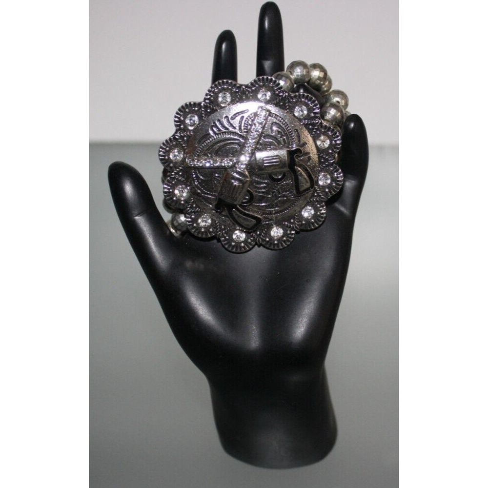 Pistol Stretch Bracelet Silver Beaded Rhinestones NIP